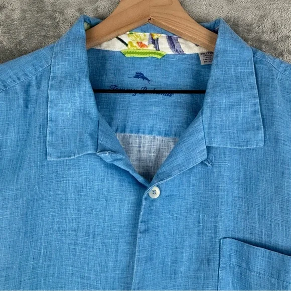 Tommy Bahama Sea Glass Camp Shirt 100% Linen Mens XXL Blue Short Sleeve - Picture 6 of 12